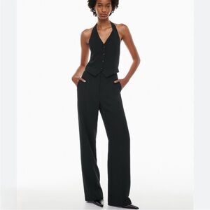 Aritzia Wilfred Alanya solid black wide leg high rise trouser pants size 10